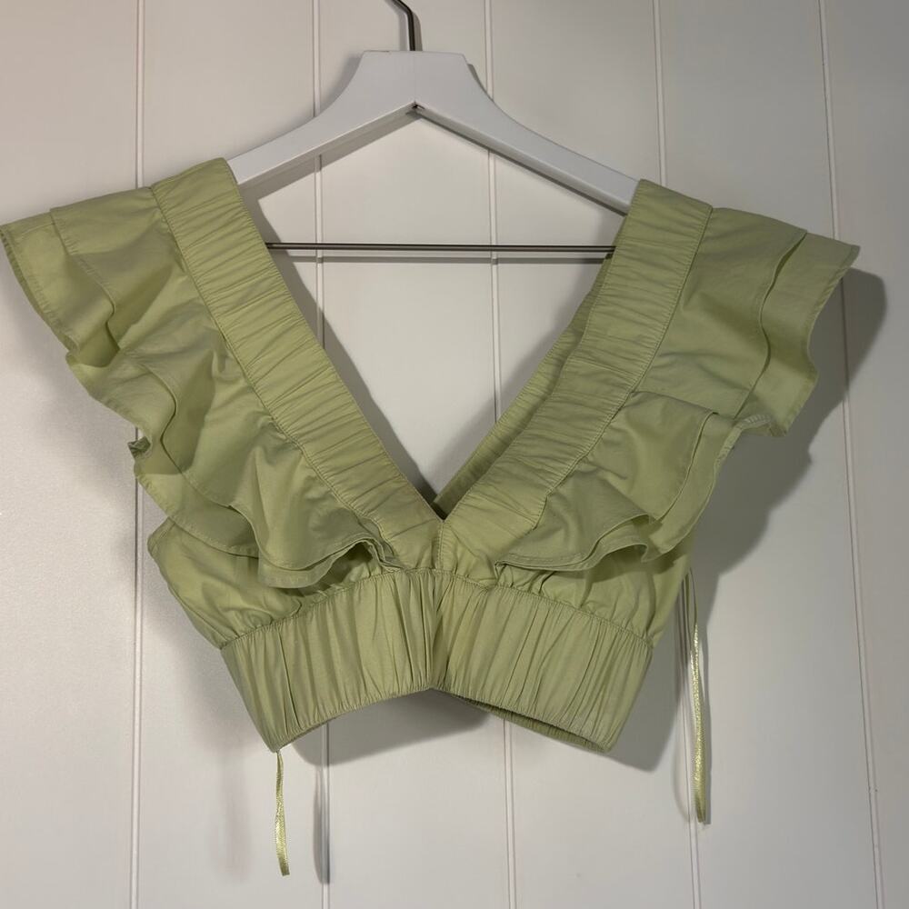 Abercrombie & Fitch Crop Top XXS Green Ruffle Sleeveless Elastic Hem